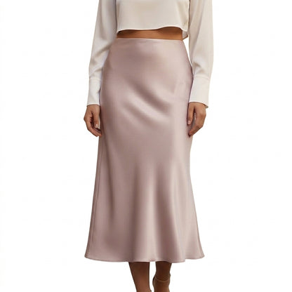 Femme Jupe Longue Taille Haute Coupe Évasée Rose