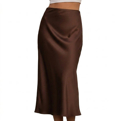 Femme Jupe Longue Taille Haute Coupe Évasée Marron Foncé