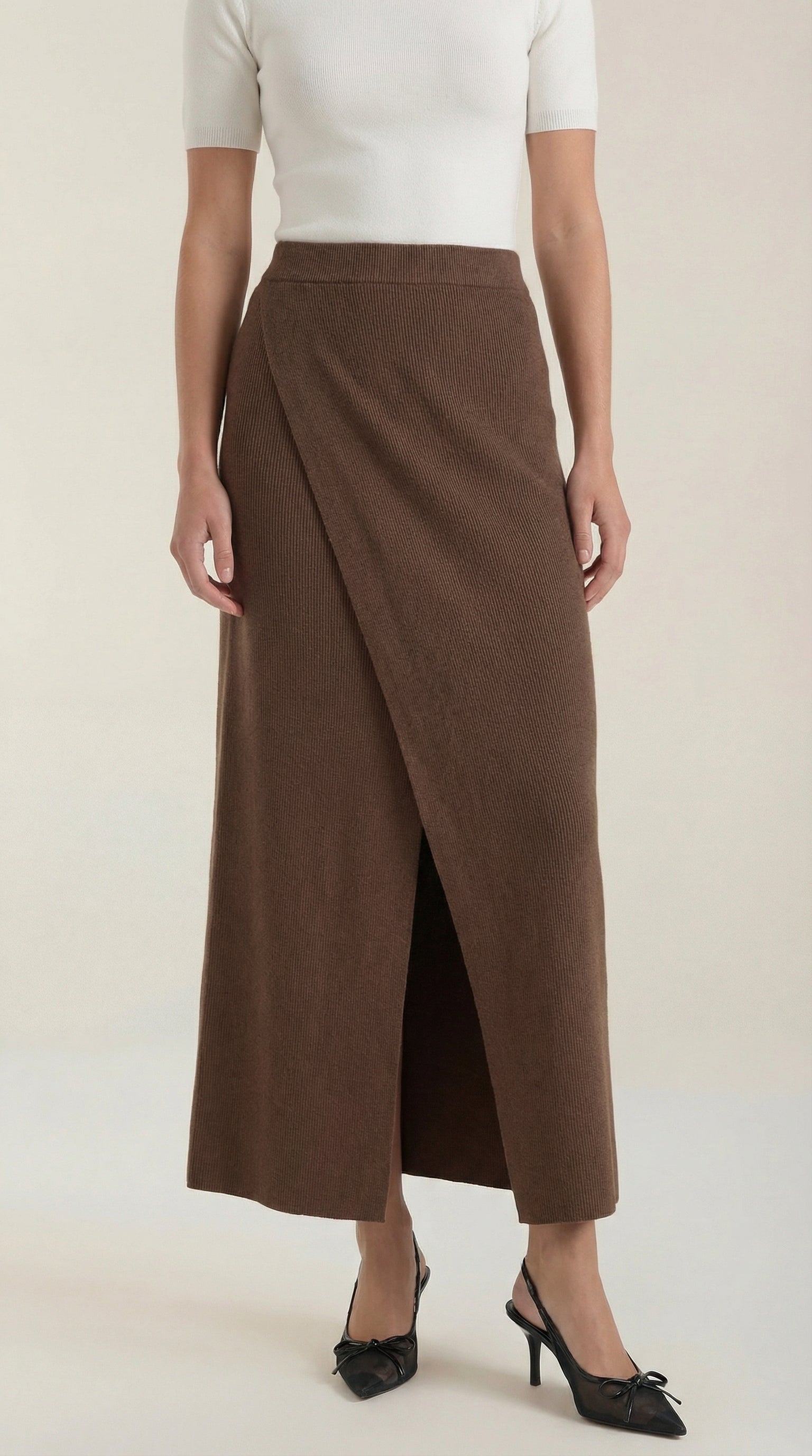 Femme Jupe Midi à Coupe Portefeuille et Fente Frontale 8