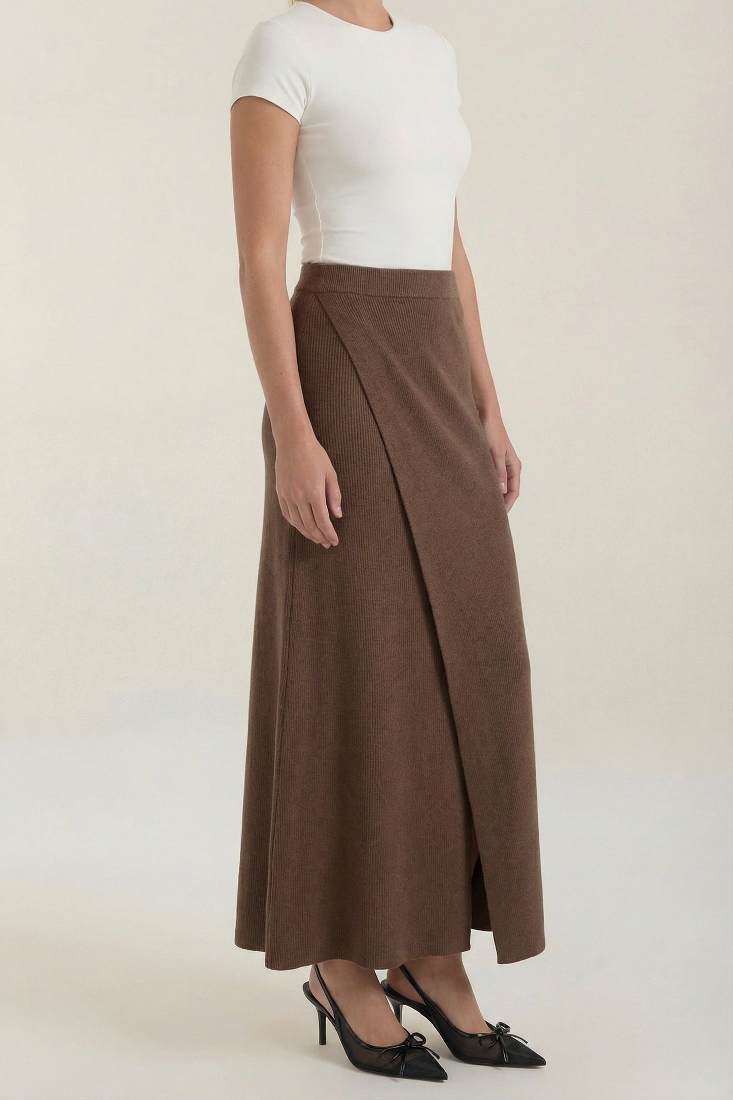 Femme Jupe Midi à Coupe Portefeuille et Fente Frontale 7