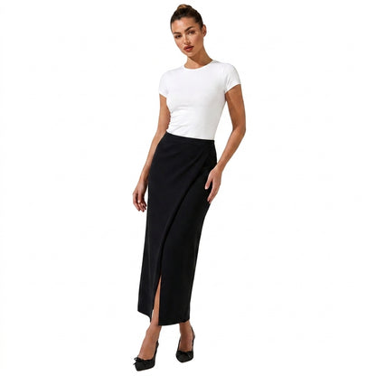 Femme Jupe Midi à Coupe Portefeuille et Fente Frontale 1