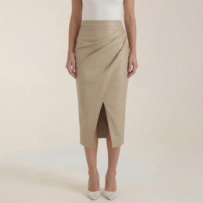 Femme Jupe midi à design drapé et fente frontale | imported-image-10