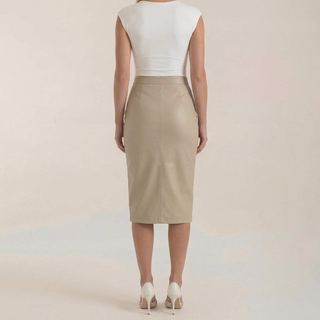 Femme Jupe midi à design drapé et fente frontale | imported-image-11