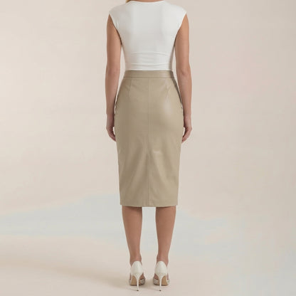 Femme Jupe midi à design drapé et fente frontale | imported-image-11