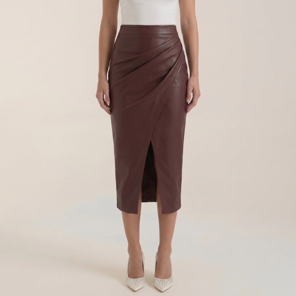 Femme Jupe midi à design drapé et fente frontale | imported-image-20