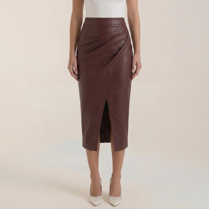 Femme Jupe midi à design drapé et fente frontale | imported-image-20