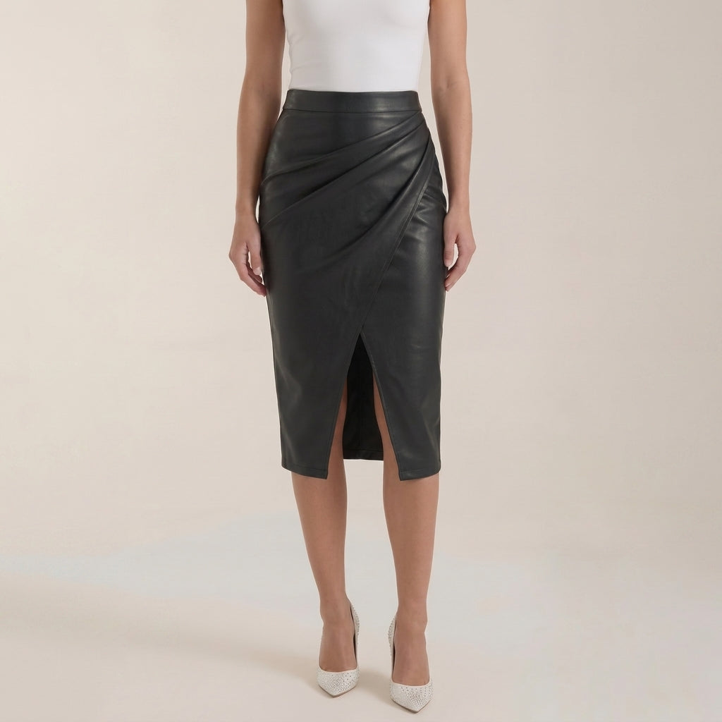 Femme Jupe midi à design drapé et fente frontale | imported-image-3