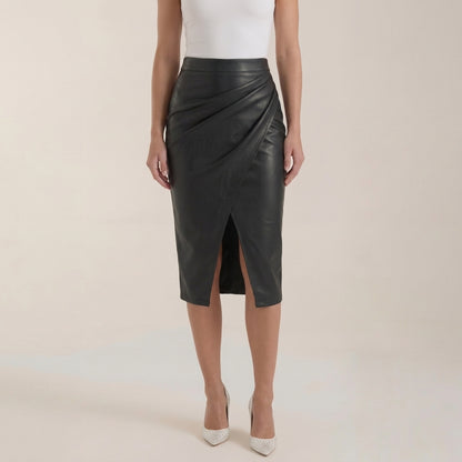 Femme Jupe midi à design drapé et fente frontale | imported-image-3