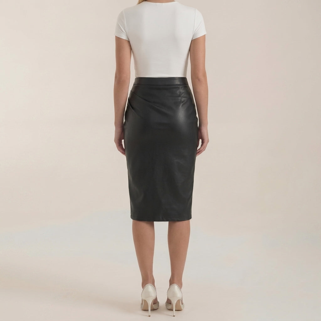Femme Jupe midi à design drapé et fente frontale | imported-image-5