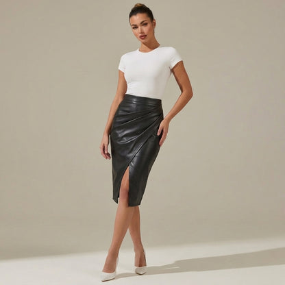 Femme Jupe midi à design drapé et fente frontale | imported-image-6