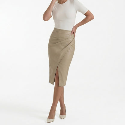 Femme Jupe midi à design drapé et fente frontale | imported-image-8