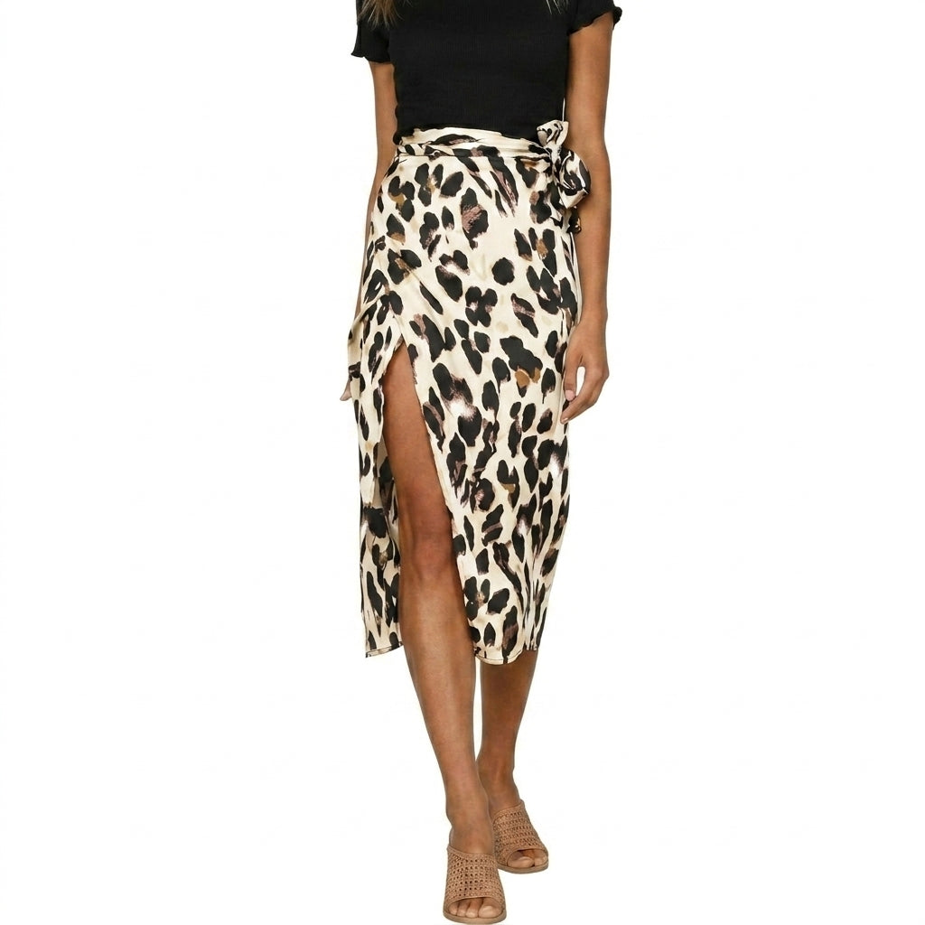 Femme Jupe Midi à Imprimé Animalier avec Fente Latérale et Taille Nouée | imported-image-4
