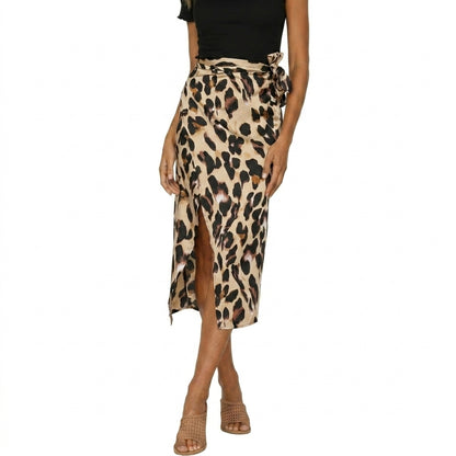 Femme Jupe Midi à Imprimé Animalier avec Fente Latérale et Taille Nouée | imported-image-1