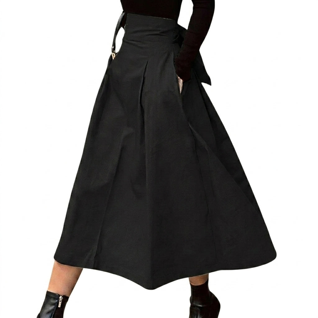 Femme Jupe Midi à Taille Haute Plissée avec Ceinture à Nouer | imported-image-2