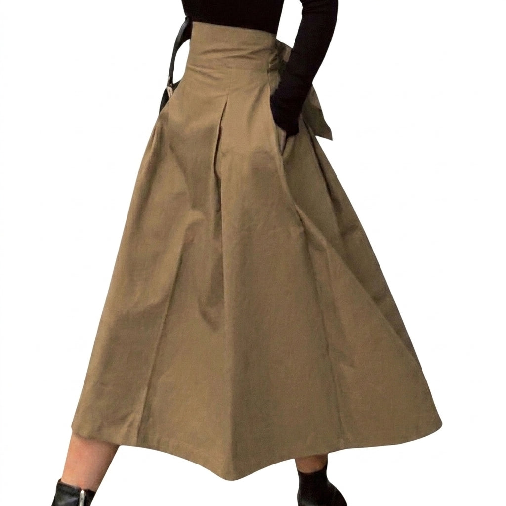 Femme Jupe Midi à Taille Haute Plissée avec Ceinture à Nouer | imported-image-3