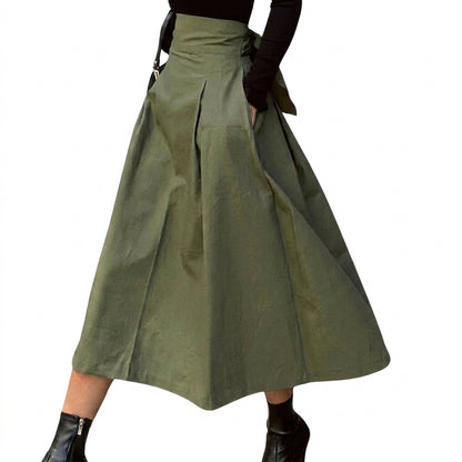 Femme Jupe Midi à Taille Haute Plissée avec Ceinture à Nouer | imported-image-1