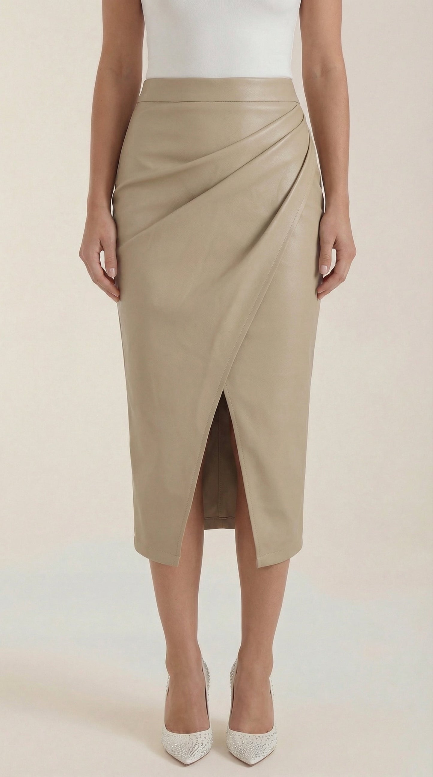 Femme Jupe midi avec drapé et fente frontale 9