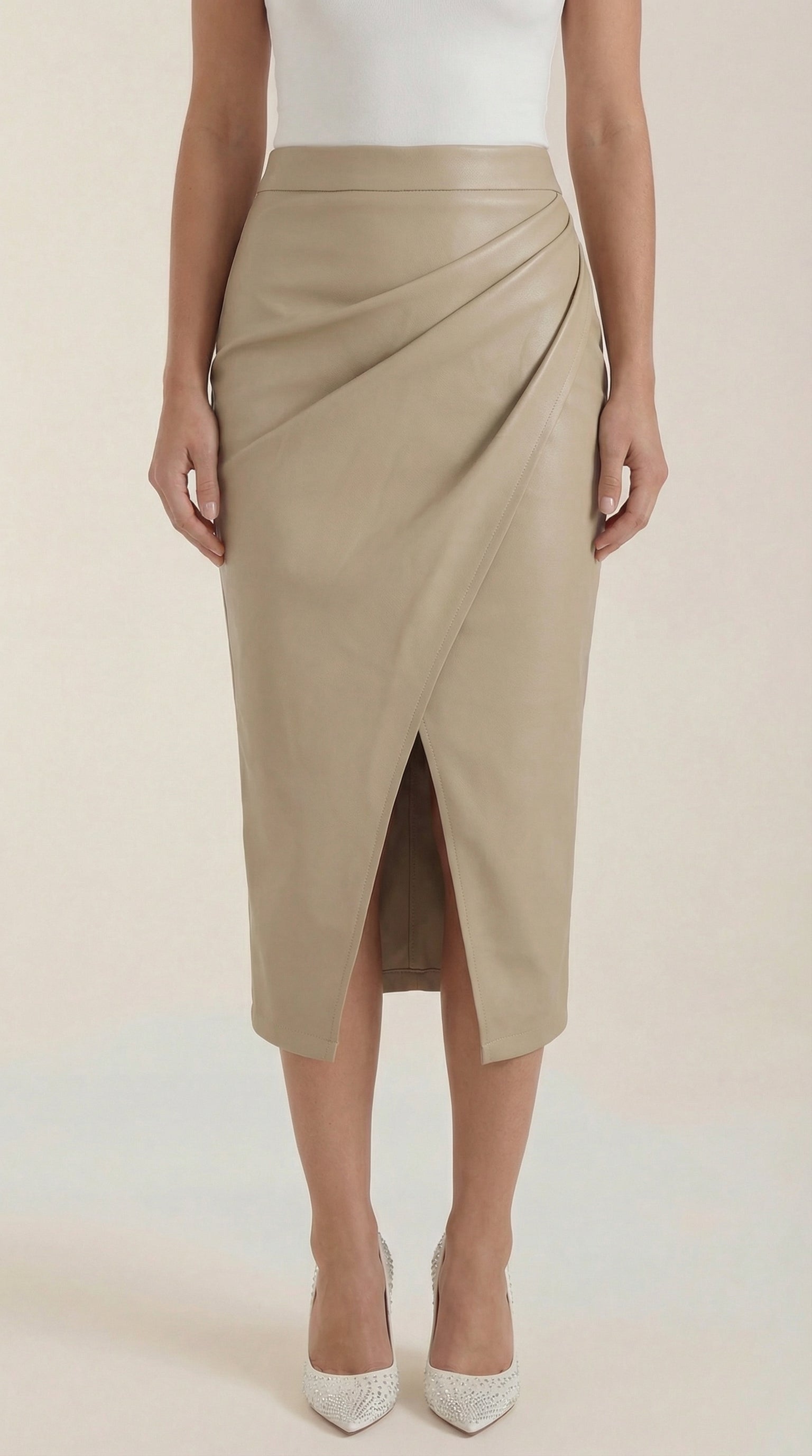 Femme Jupe midi avec drapé et fente frontale 9