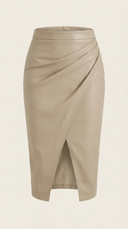 Femme Jupe midi avec drapé et fente frontale 11