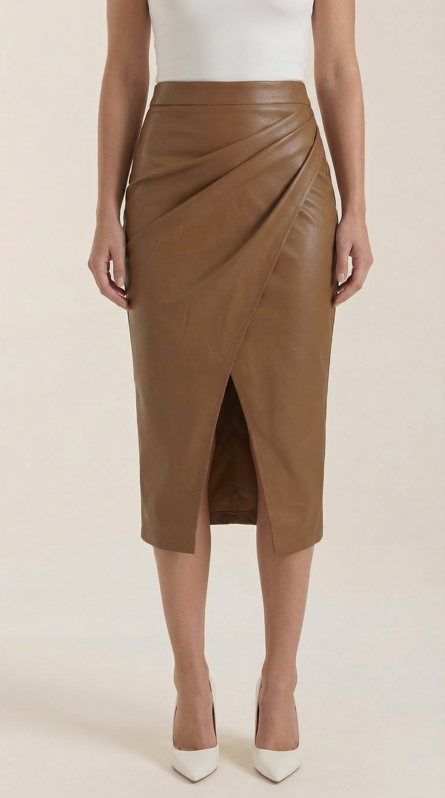 Femme Jupe midi avec drapé et fente frontale 13