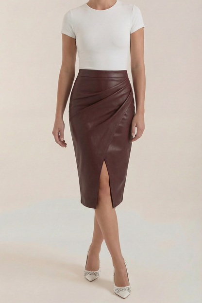 Femme Jupe midi avec drapé et fente frontale Bordeaux