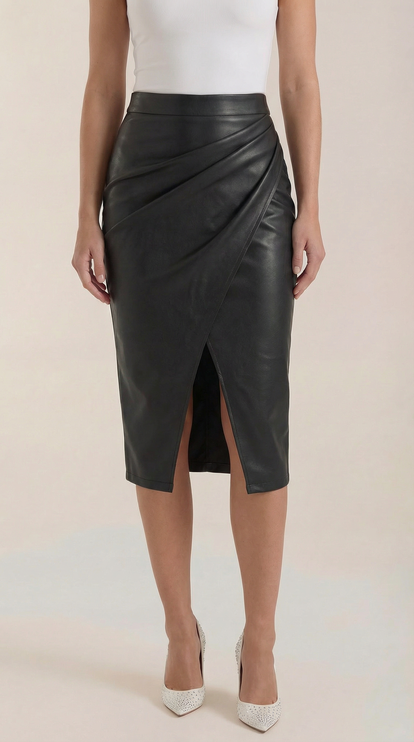 Femme Jupe midi avec drapé et fente frontale 4
