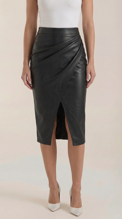 Femme Jupe midi avec drapé et fente frontale 4