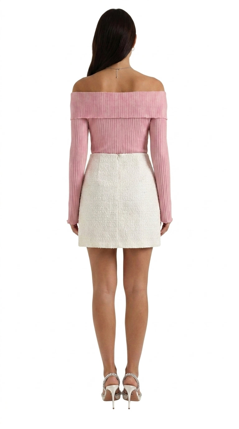 Femme Jupe Mini à Taille Haute et Texture Bouclée avec Boutons | imported-image-3
