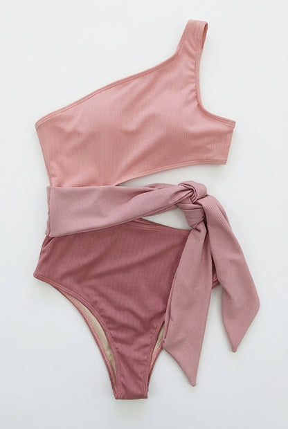 Femme Maillot de Bain Deux Pièces à Une Épaule et Texture Côtelée avec Nœud Latéral | imported-image-4