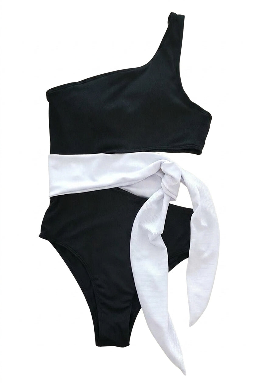 Femme Maillot de Bain Deux Pièces à Une Épaule et Texture Côtelée avec Nœud Latéral | imported-image-5