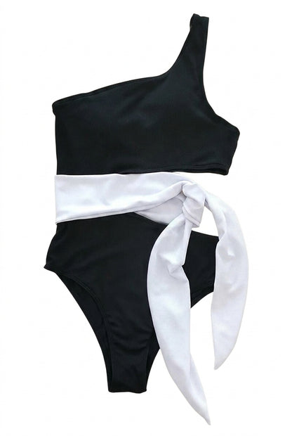 Femme Maillot de Bain Deux Pièces à Une Épaule et Texture Côtelée avec Nœud Latéral | imported-image-5