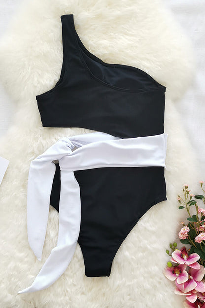 Femme Maillot de Bain Deux Pièces à Une Épaule et Texture Côtelée avec Nœud Latéral | imported-image-6