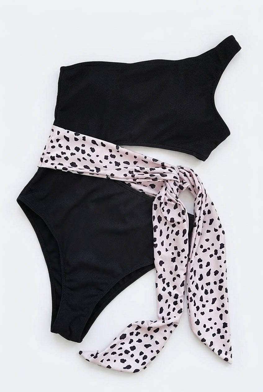 Femme Maillot de Bain Deux Pièces à Une Épaule et Texture Côtelée avec Nœud Latéral | imported-image-7
