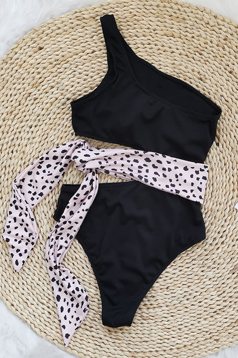 Femme Maillot de Bain Deux Pièces à Une Épaule et Texture Côtelée avec Nœud Latéral | imported-image-8