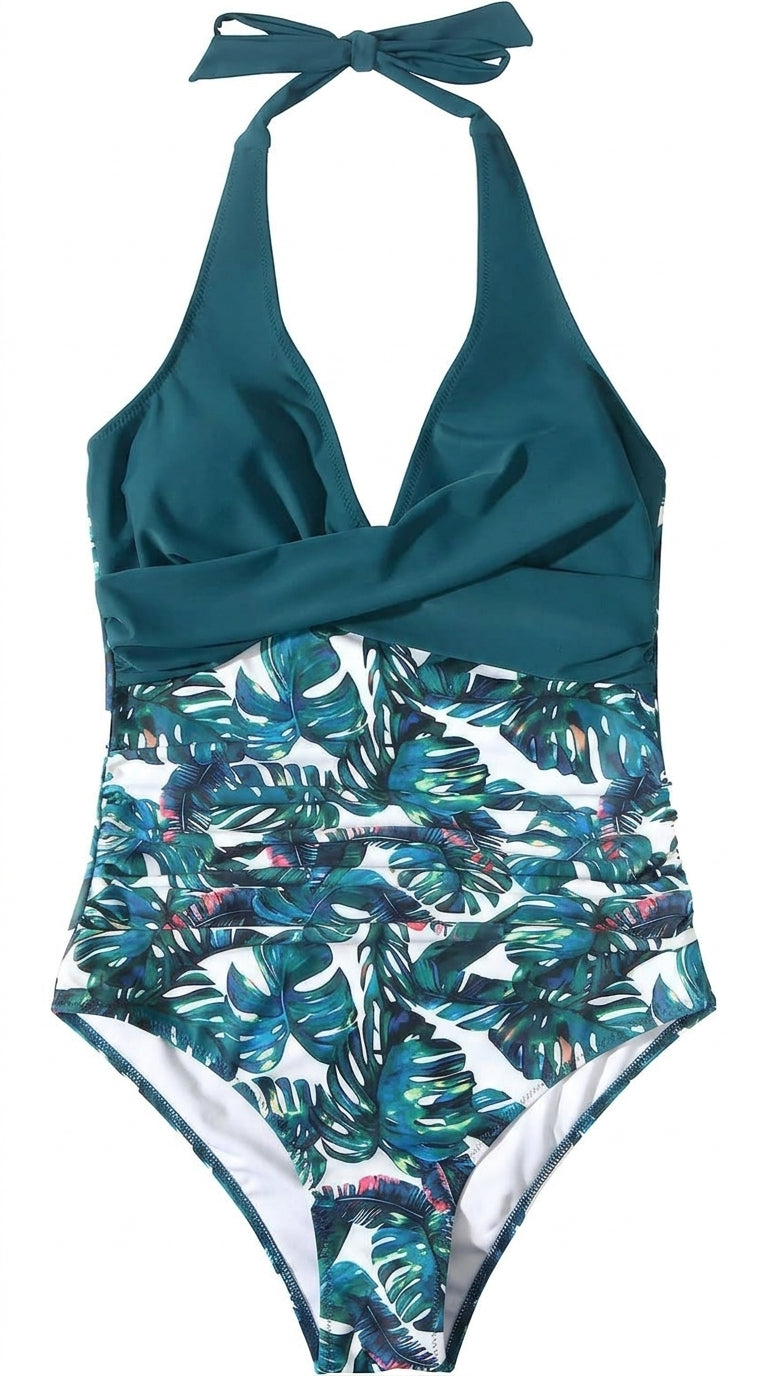 Femme Maillot de Bain Une Pièce à Encolure Licou et Motif Botanique | imported-image-3