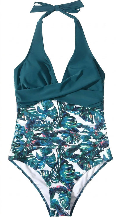 Femme Maillot de Bain Une Pièce à Encolure Licou et Motif Botanique | imported-image-3
