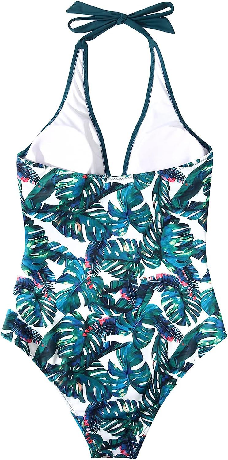 Femme Maillot de Bain Une Pièce à Encolure Licou et Motif Botanique | imported-image-4