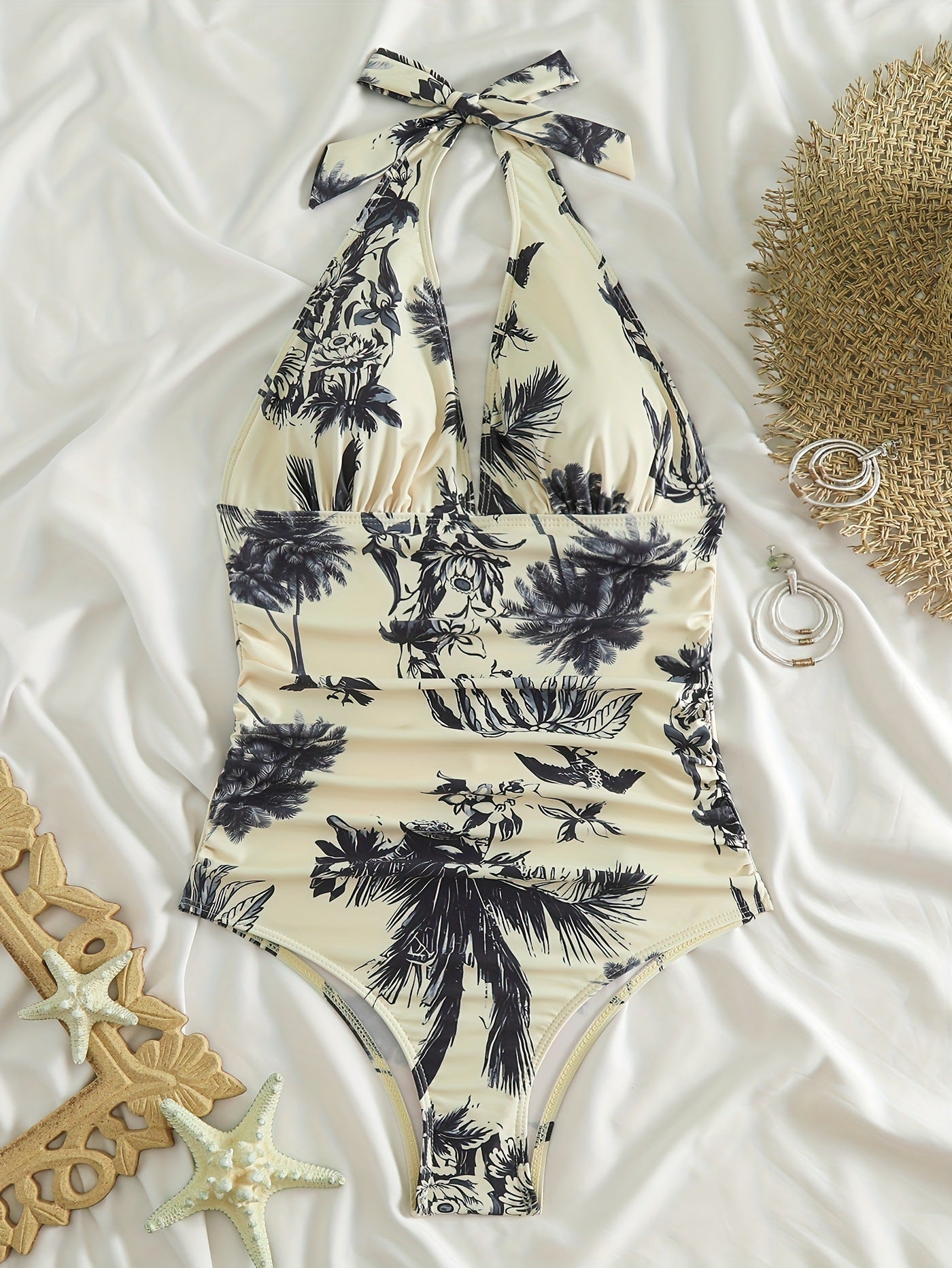 Femme Maillot de Bain une Pièce à Encolure Licou et Motifs de Palmiers | imported-image-3