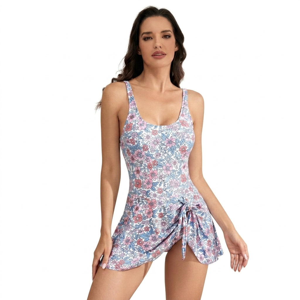 Femme Maillot de Bain Une Pièce à Imprimé Fleuri avec Jupe et Nœud Latéral | imported-image-4