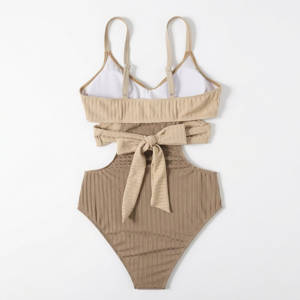 Femme Maillot de Bain Une Pièce Côtelé à Découpes et Bandes Croisées | imported-image-5