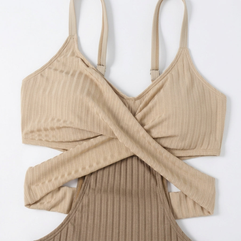 Femme Maillot de Bain Une Pièce Côtelé à Découpes et Bandes Croisées | imported-image-6