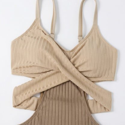 Femme Maillot de Bain Une Pièce Côtelé à Découpes et Bandes Croisées | imported-image-6