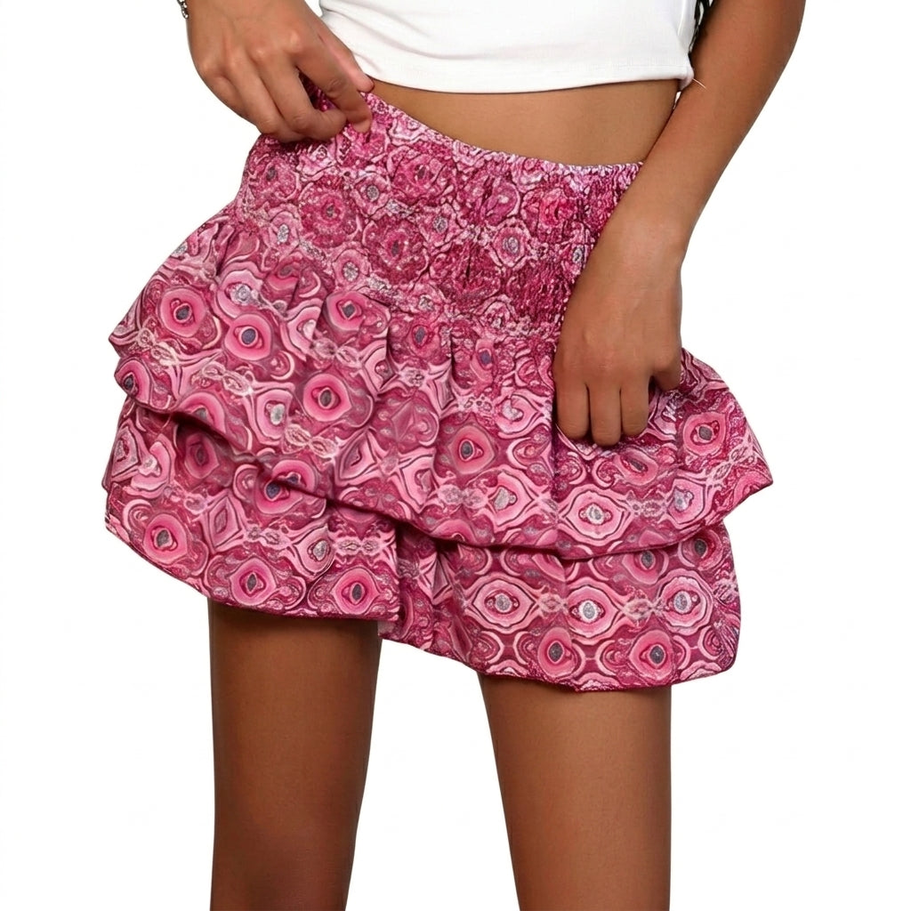 Femme Mini-jupe à volants superposés et taille élastiquée smockée | imported-image-1