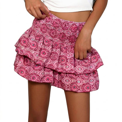 Femme Mini-jupe à volants superposés et taille élastiquée smockée | imported-image-1
