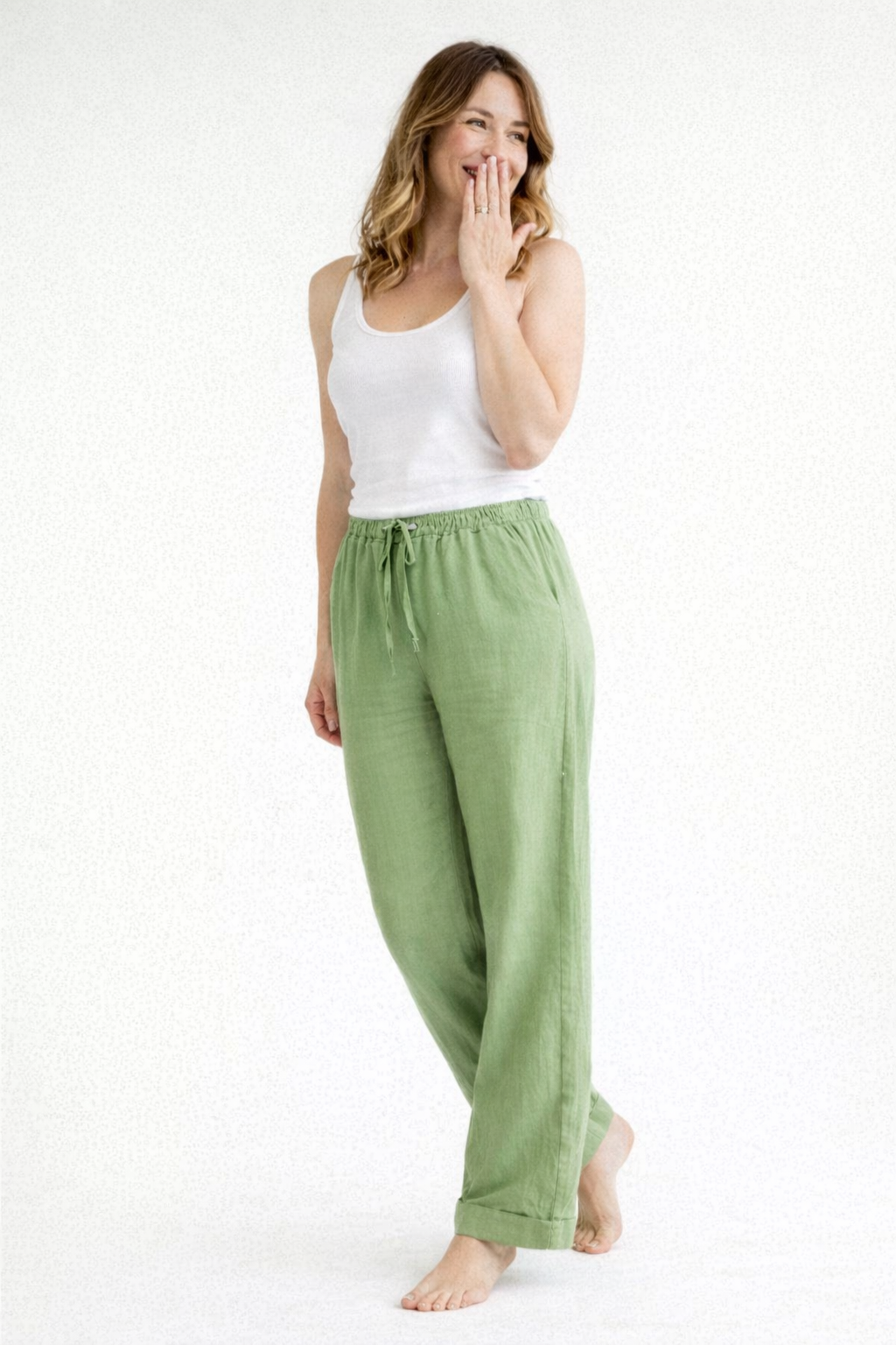 Femme Pantalon à jambe droite avec taille élastique et cordon de serrage-Pants Female-Gigié