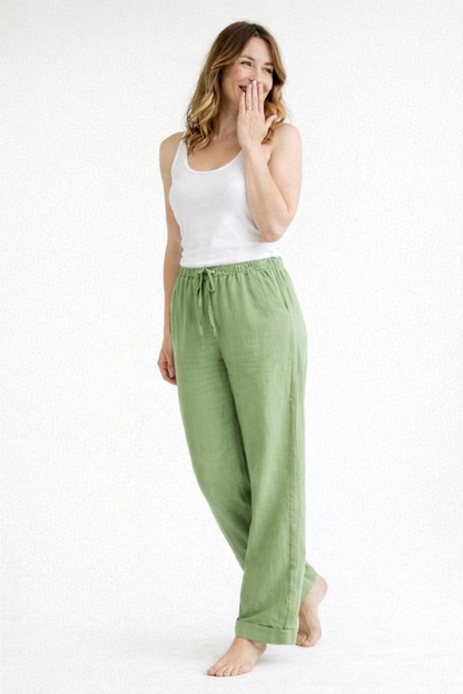 Femme Pantalon à jambe droite avec taille élastique et cordon de serrage-Pants Female-Gigié