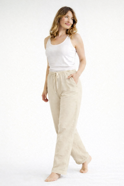 Femme Pantalon à jambe droite avec taille élastique et cordon de serrage-Pants Female-Gigié