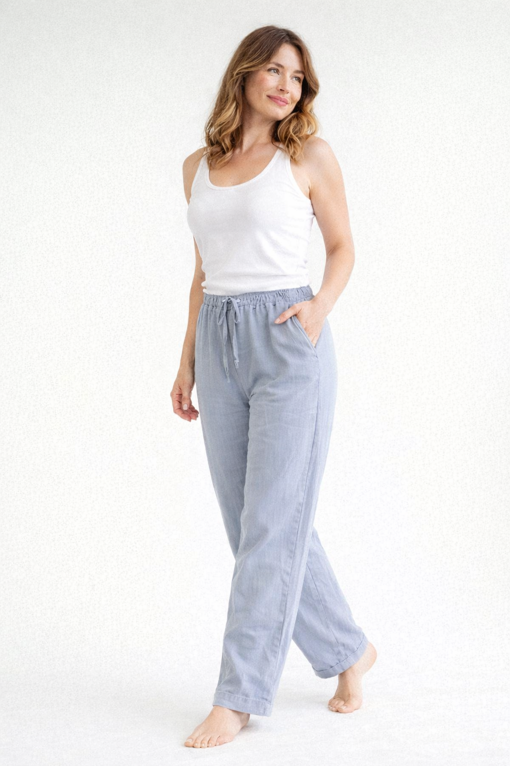 Femme Pantalon à jambe droite avec taille élastique et cordon de serrage-Pants Female-Gigié