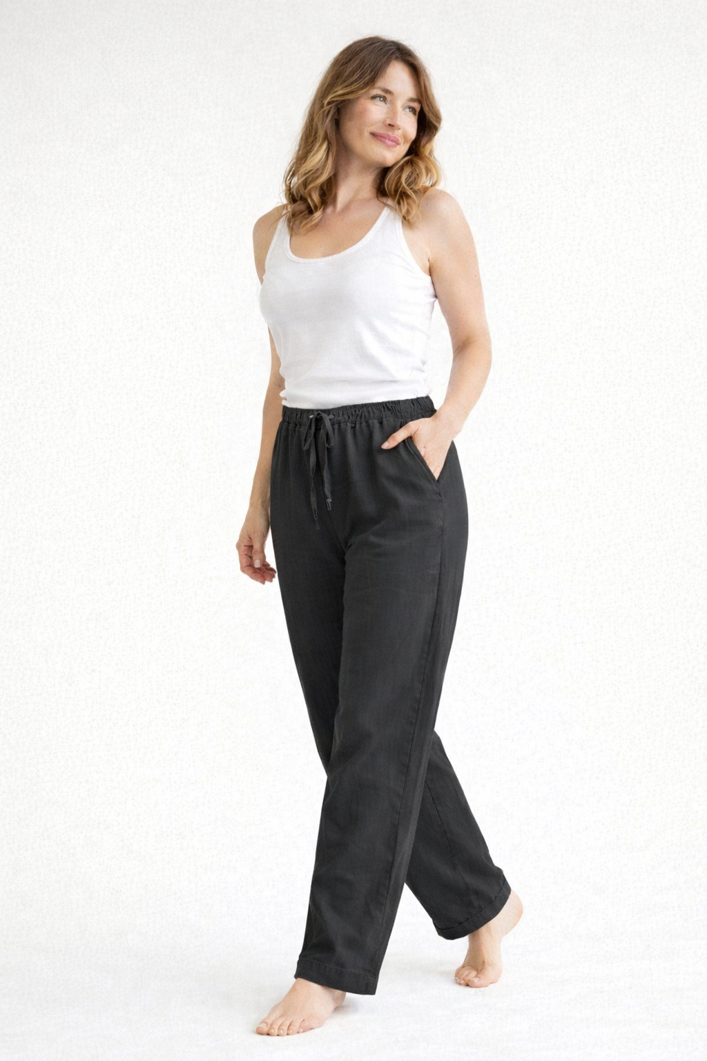 Femme Pantalon à jambe droite avec taille élastique et cordon de serrage-Pants Female-Gigié