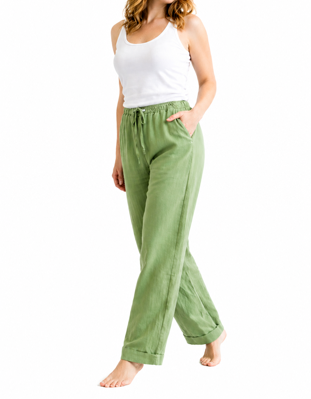 Femme Pantalon à jambe droite avec taille élastique et cordon de serrage-Pants Female-Gigié